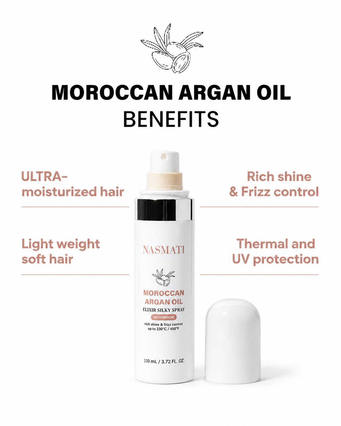 Nasmati⢠MoroccanArgan Oil Heat Protectant Spray