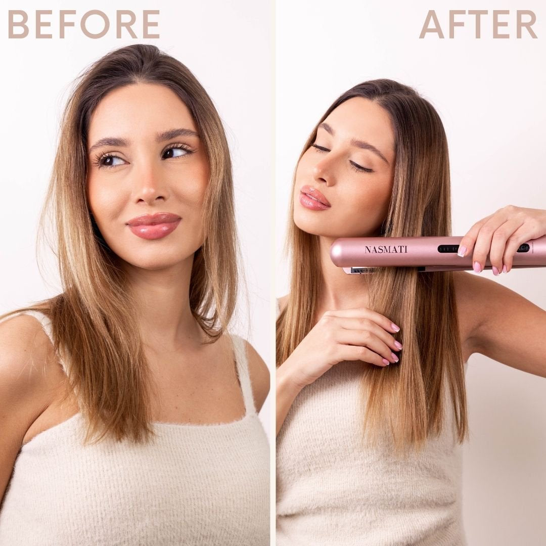 Before after to show real results using cordless hair straightener